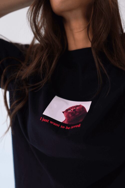 T-shirt oversize CHIARA CAT czarny