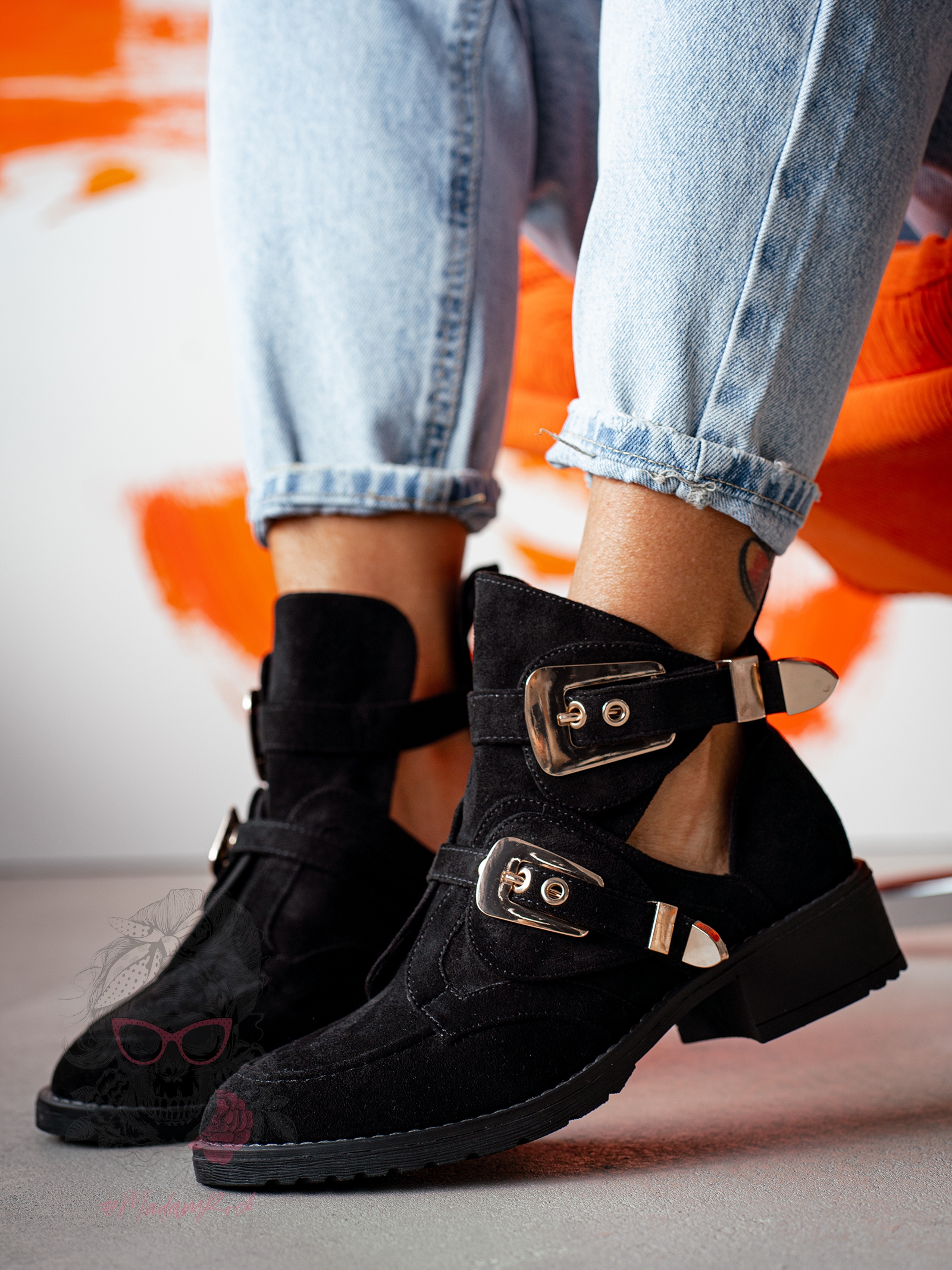 Botki zamszowe Madam Gold III czarne