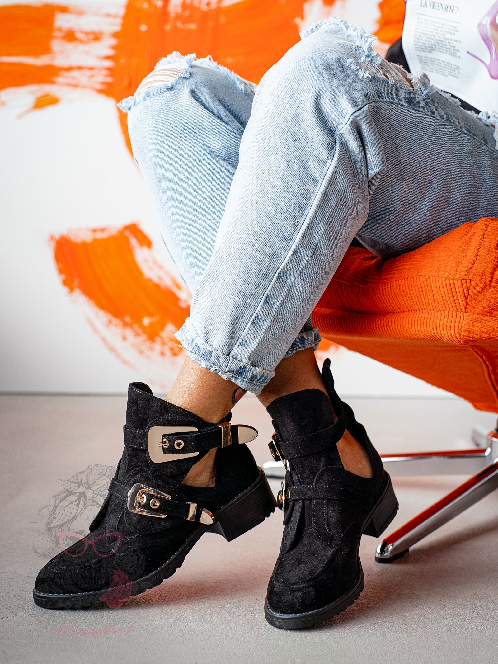 Botki zamszowe Madam Gold III czarne