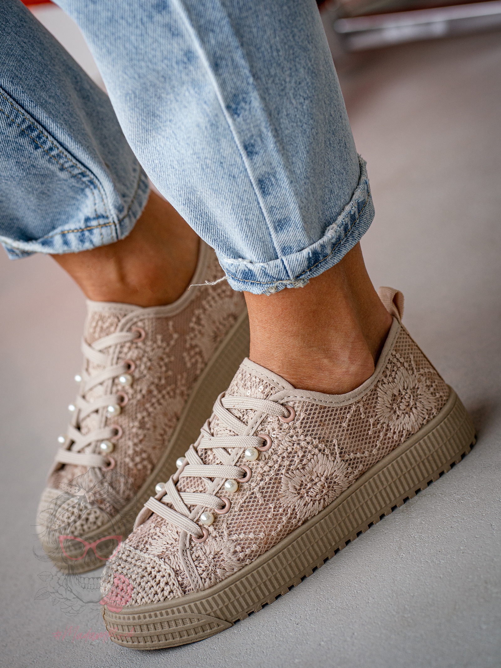 Trampki koronkowe boho Madam Blenor cappuccino