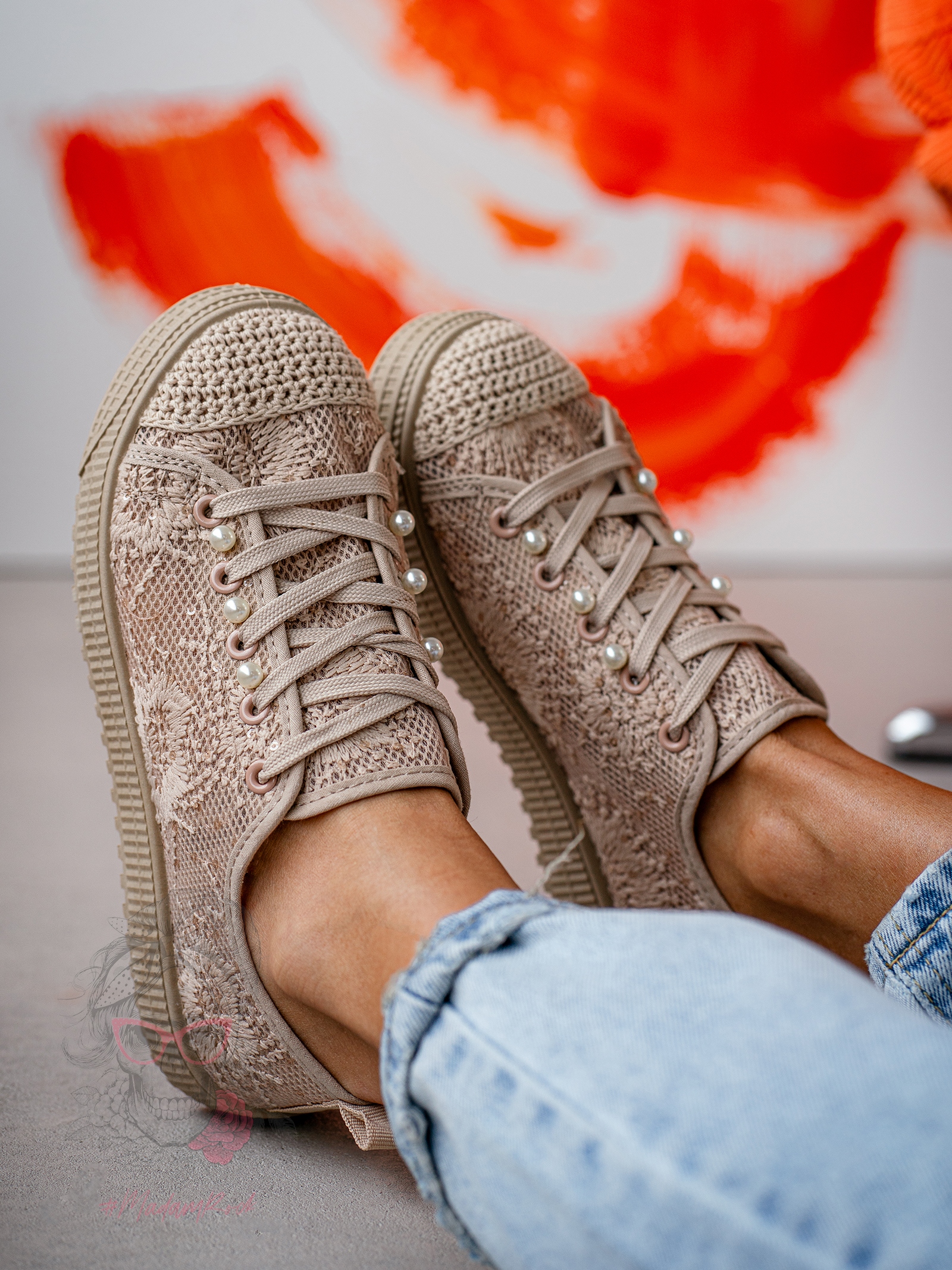 Trampki koronkowe boho Madam Blenor cappuccino