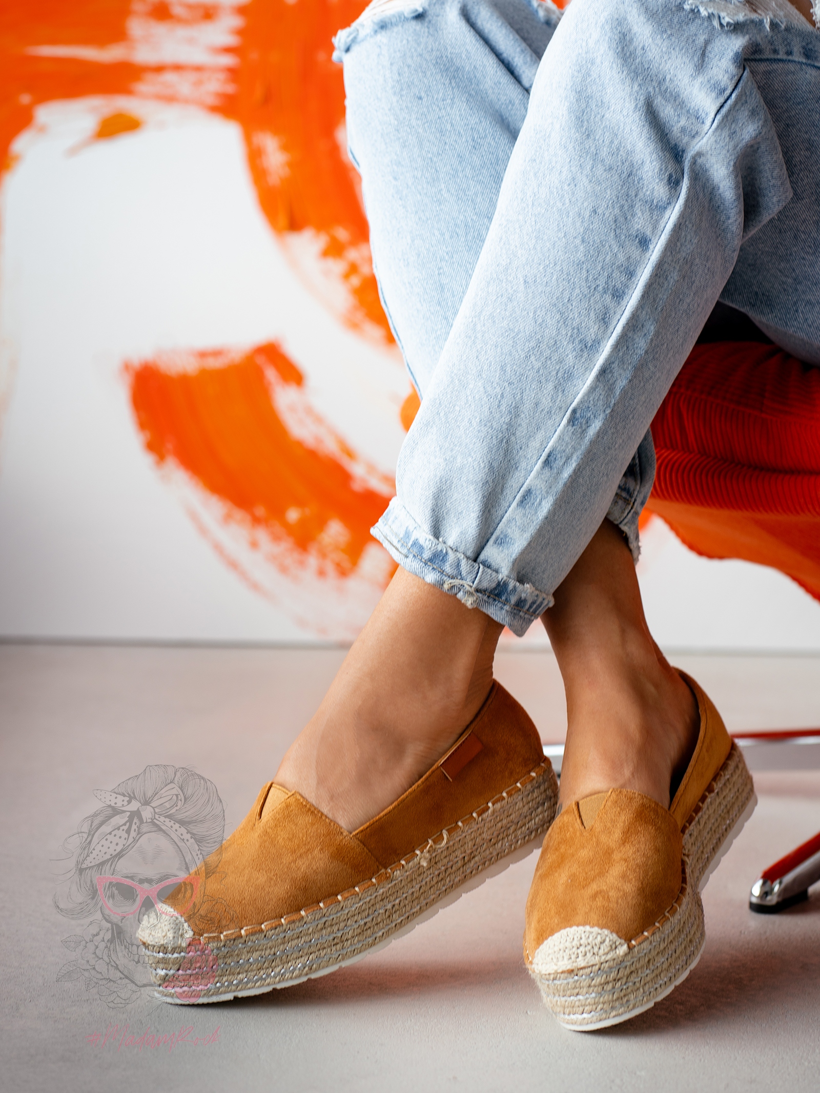 Espadryle na platformie Madam Hilo karmelowe