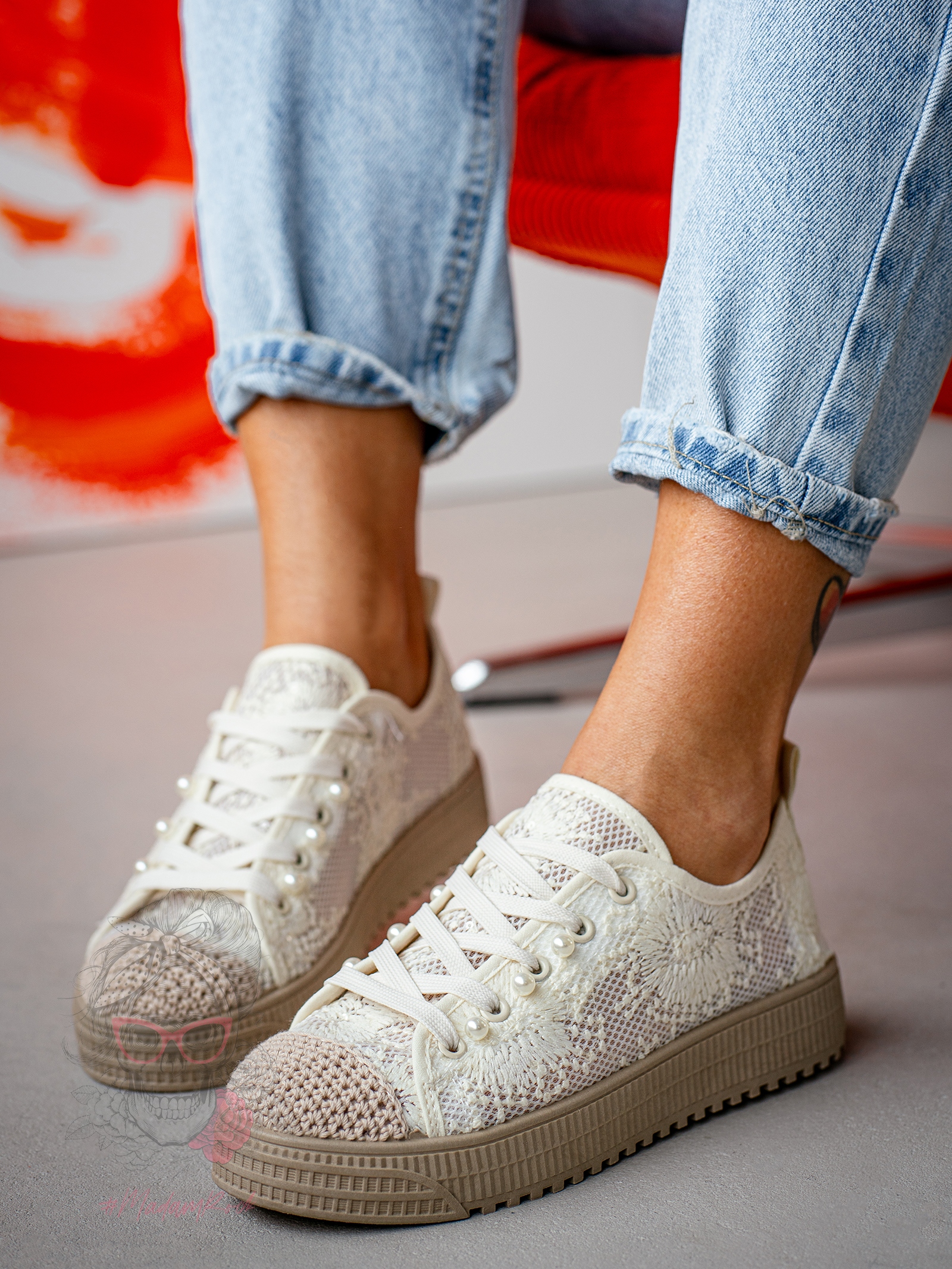 Trampki koronkowe boho Madam Blenor beżowe