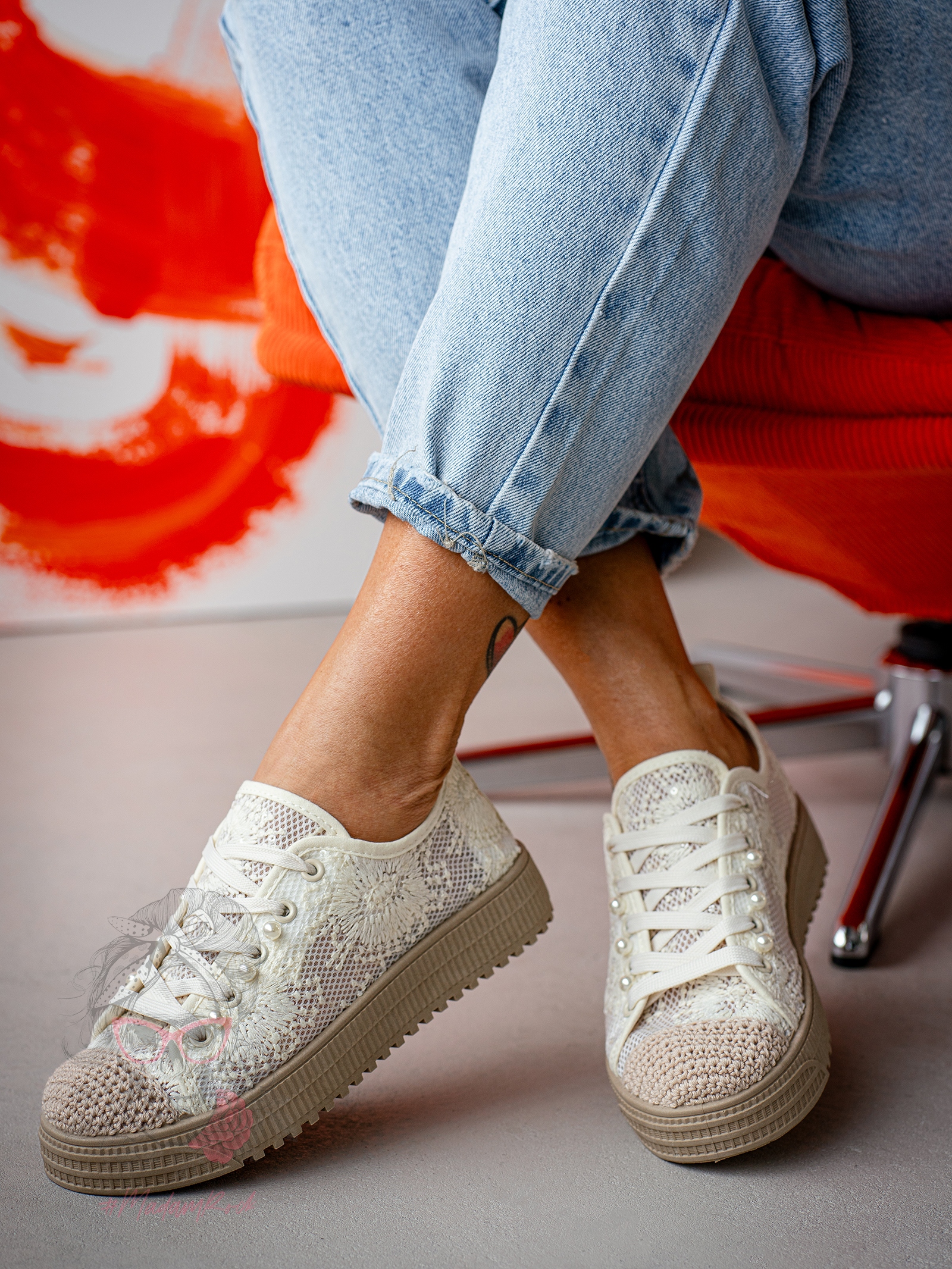 Trampki koronkowe boho Madam Blenor beżowe