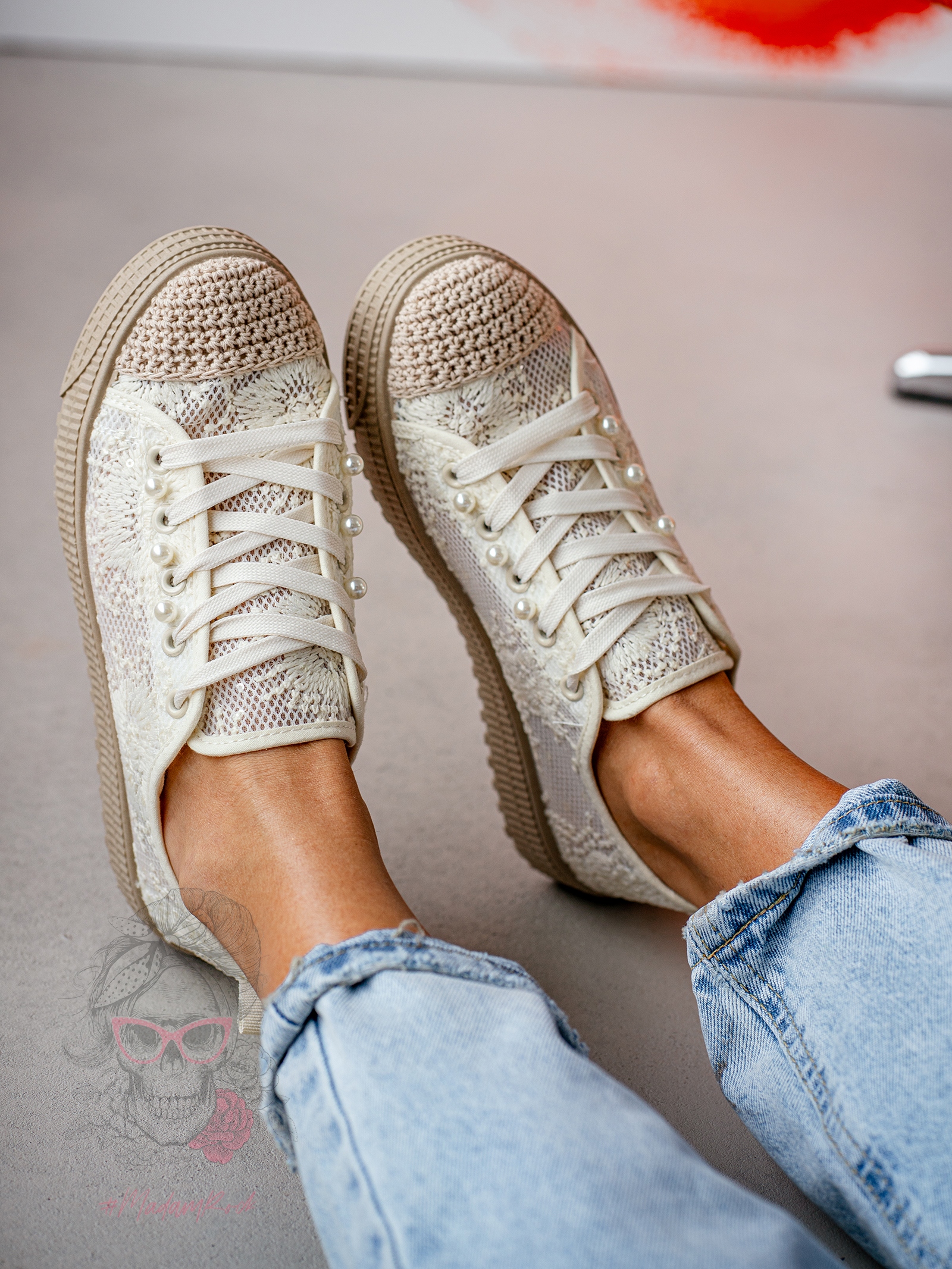 Trampki koronkowe boho Madam Blenor beżowe