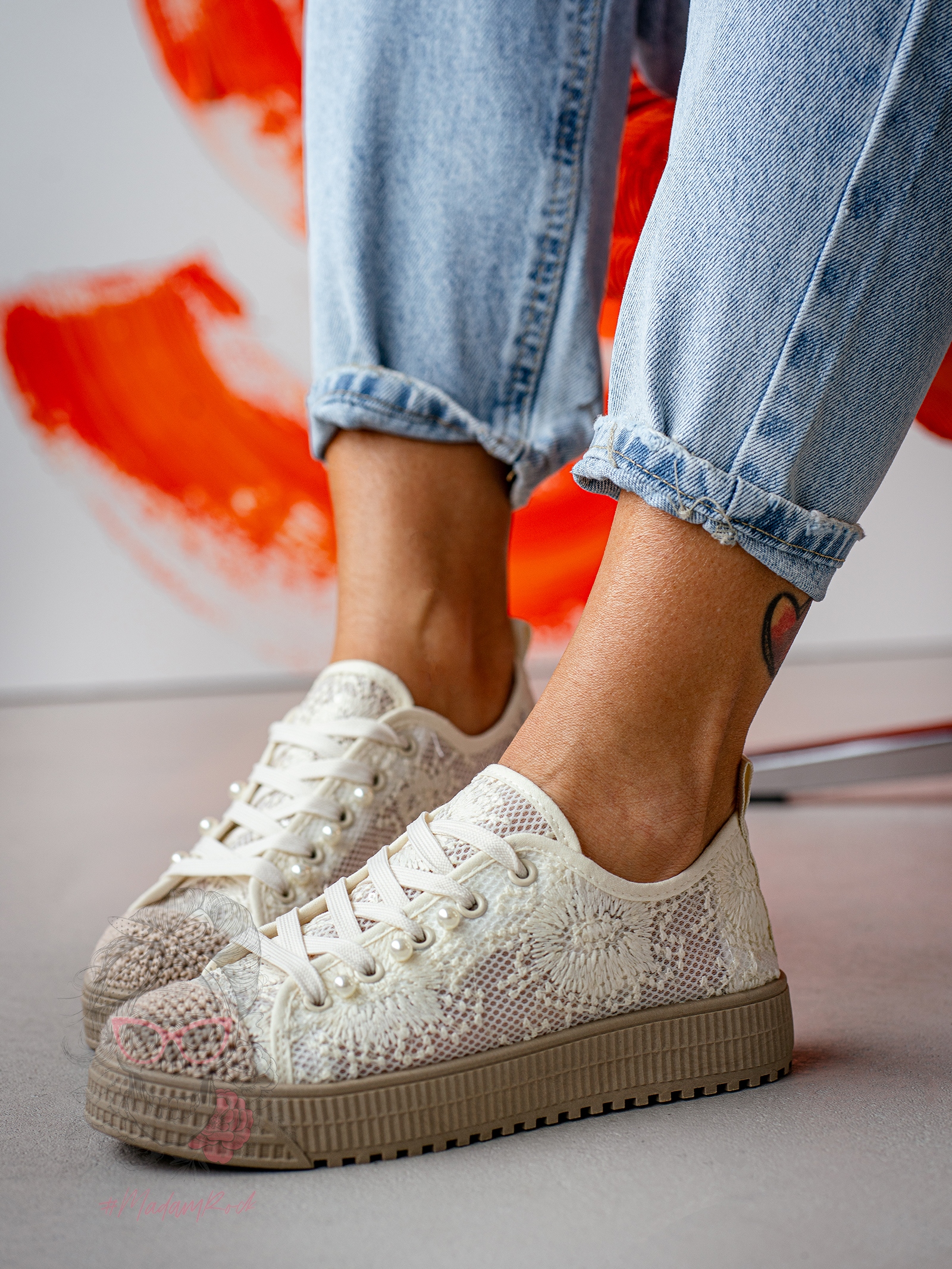 Trampki koronkowe boho Madam Blenor beżowe