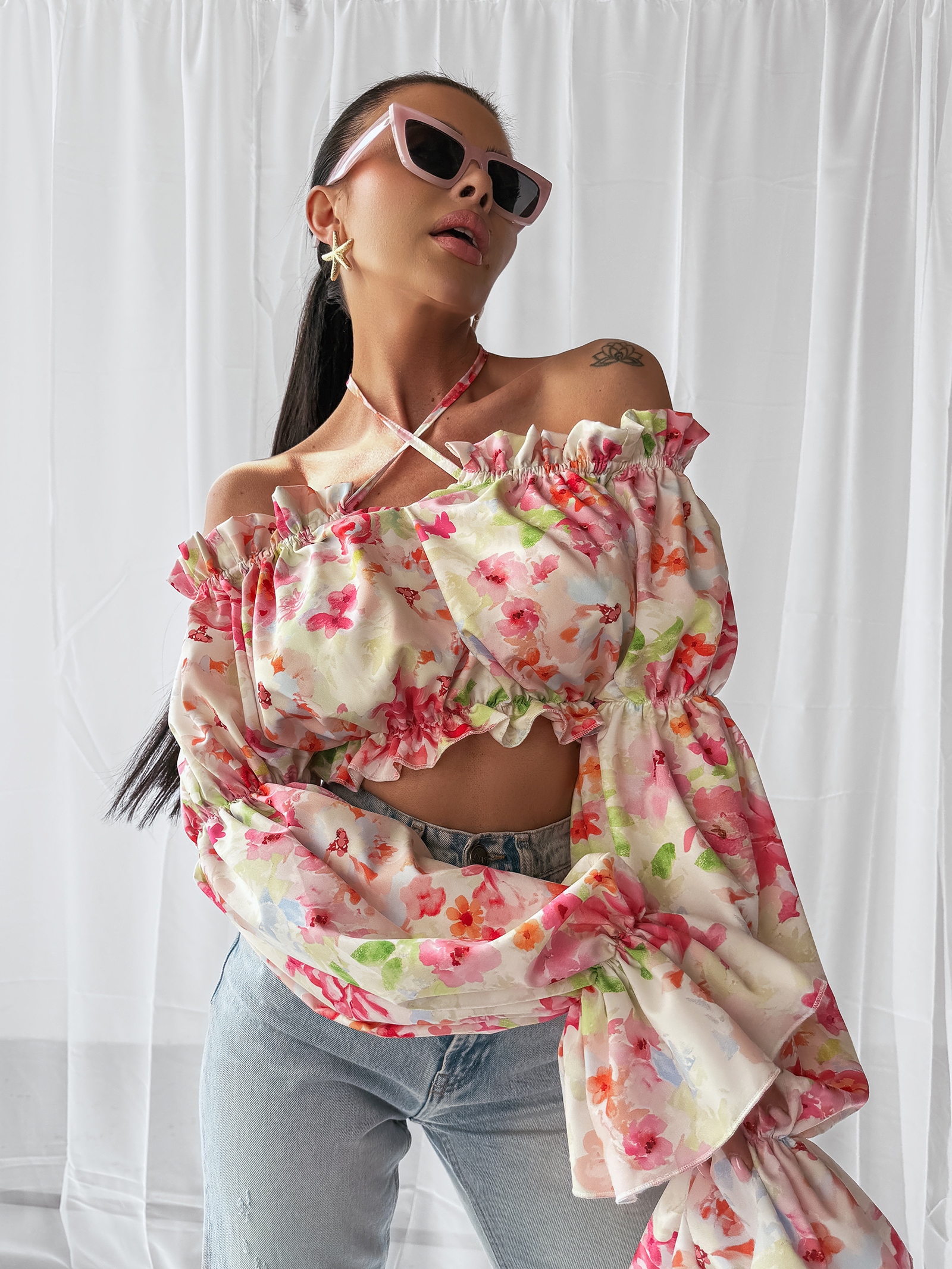 Bluzka typu hiszpanka GENTLE OLAVOGA spring bouquet