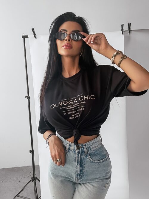 T-shirt ze złotym logowaniem EBRO OLAVOGA czarny