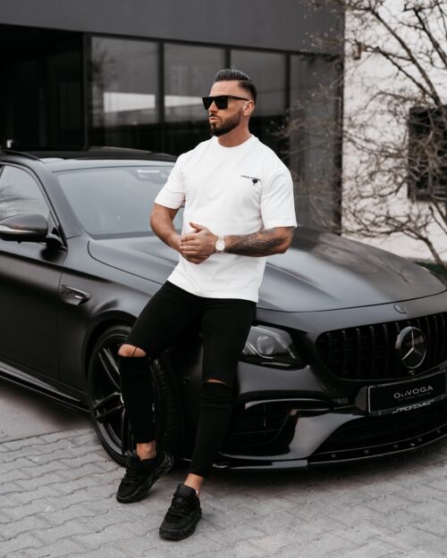 T-shirt męski typu slim GOOSE OLAVOGA ecru