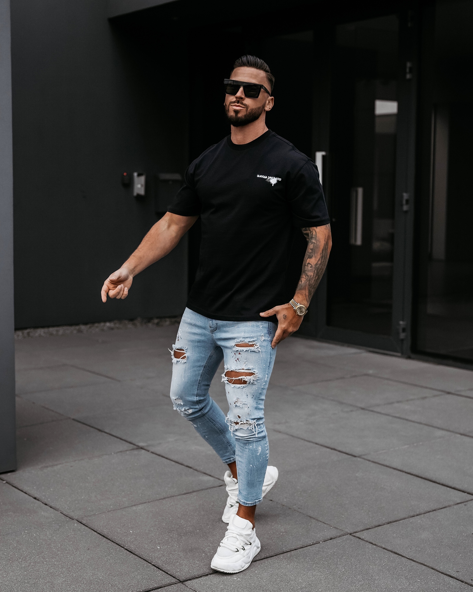 T-shirt męski typu slim GOOSE OLAVOGA czarny T-shirt męski typu slim GOOSE OLAVOGA czarny