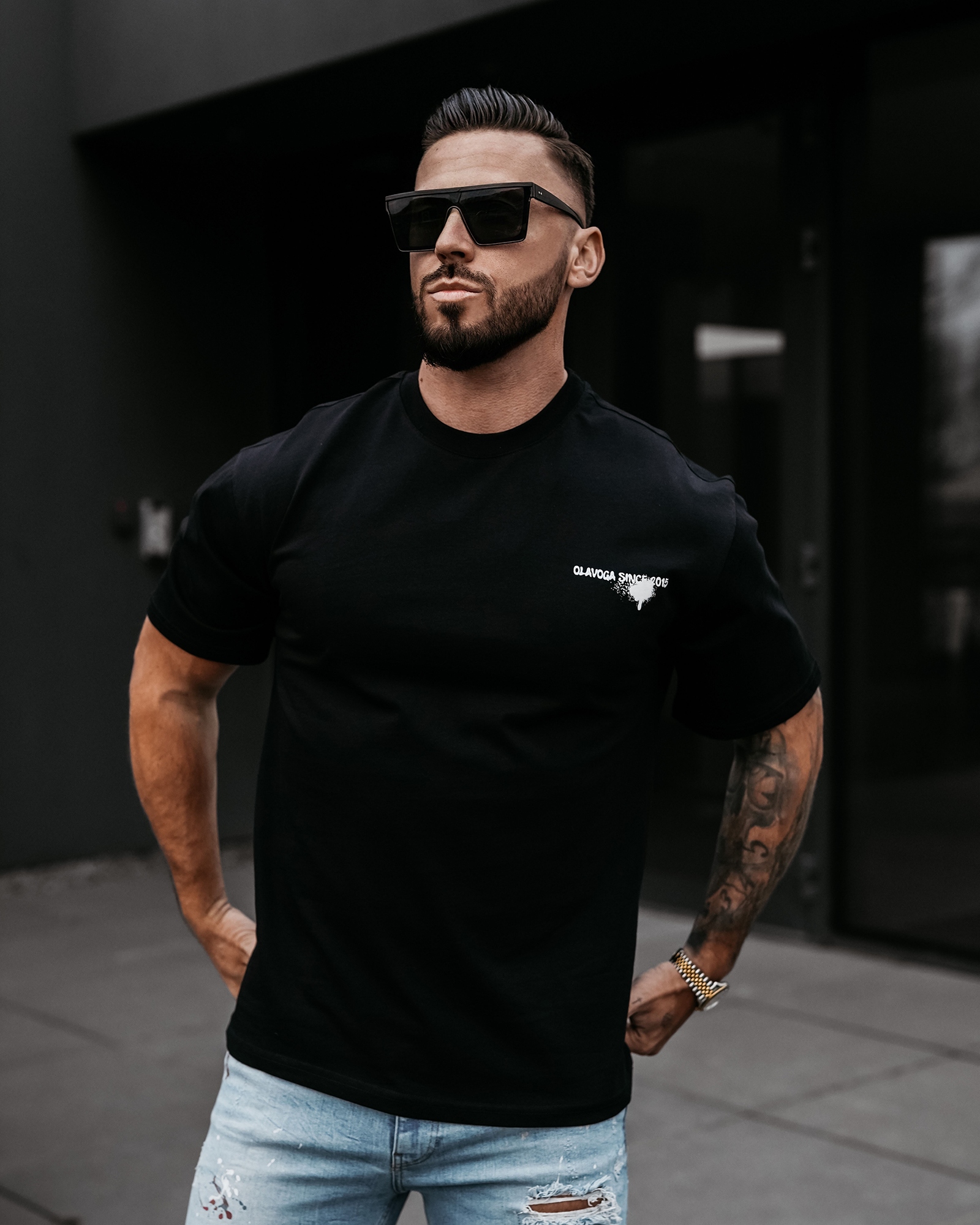 T-shirt męski typu slim GOOSE OLAVOGA czarny T-shirt męski typu slim GOOSE OLAVOGA czarny