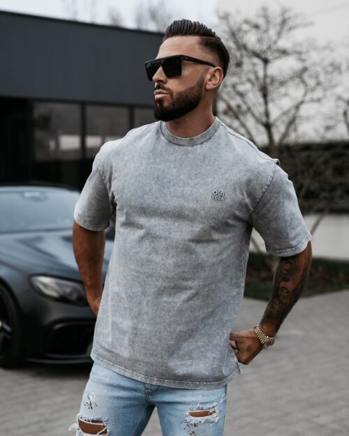 T-shirt męski z efektem sprania WASHED OLAVOGA szary