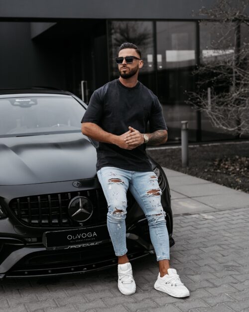 T-shirt męski z efektem sprania WASHED OLAVOGA czarny