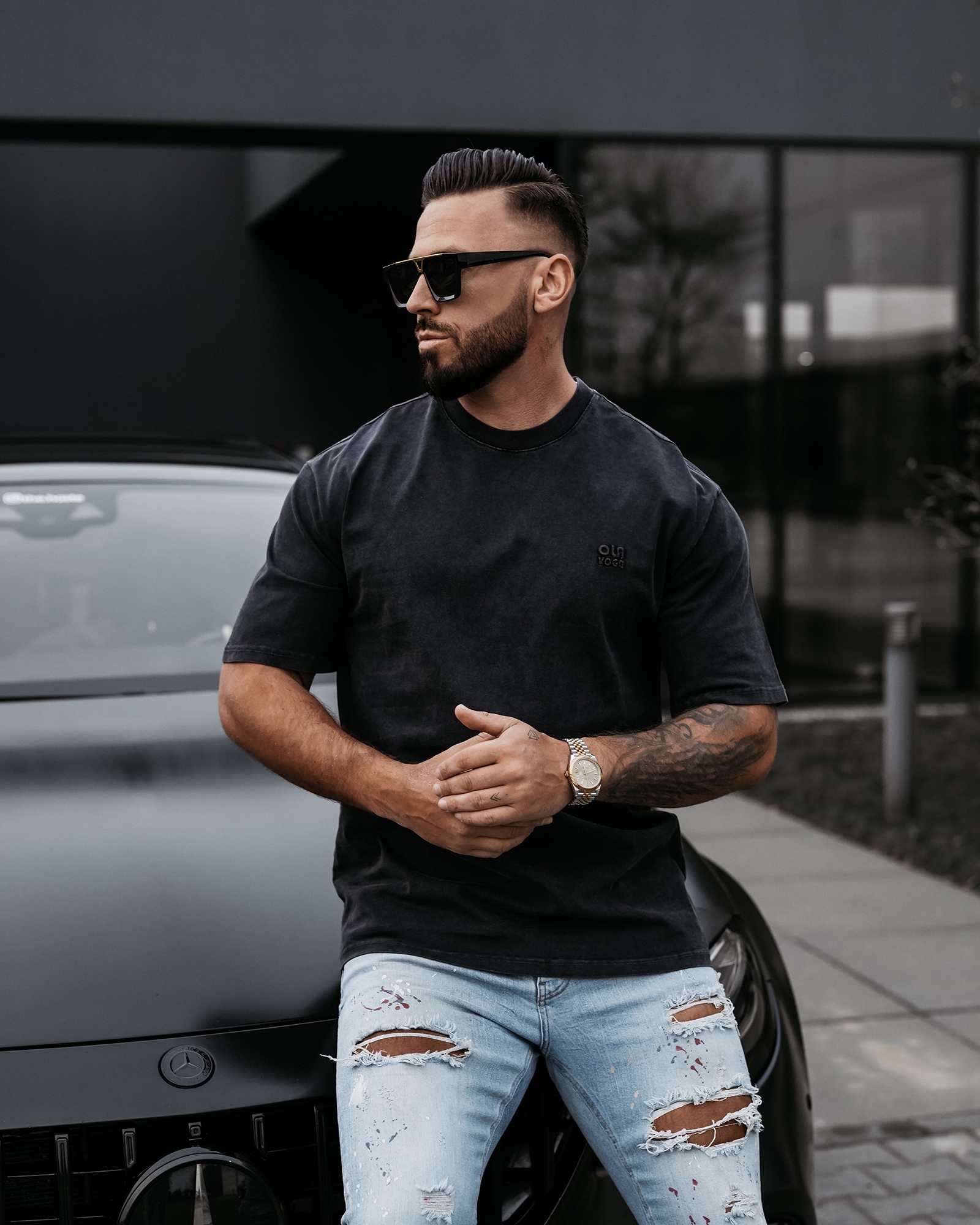 T-shirt męski z efektem sprania WASHED OLAVOGA czarny