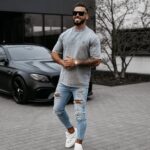 T-shirt męski z efektem sprania WASHED OLAVOGA szary