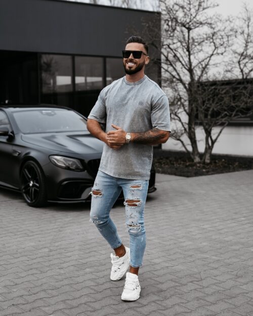 T-shirt męski z efektem sprania WASHED OLAVOGA szary