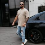 T-shirt męski z efektem sprania WASHED OLAVOGA beżowy