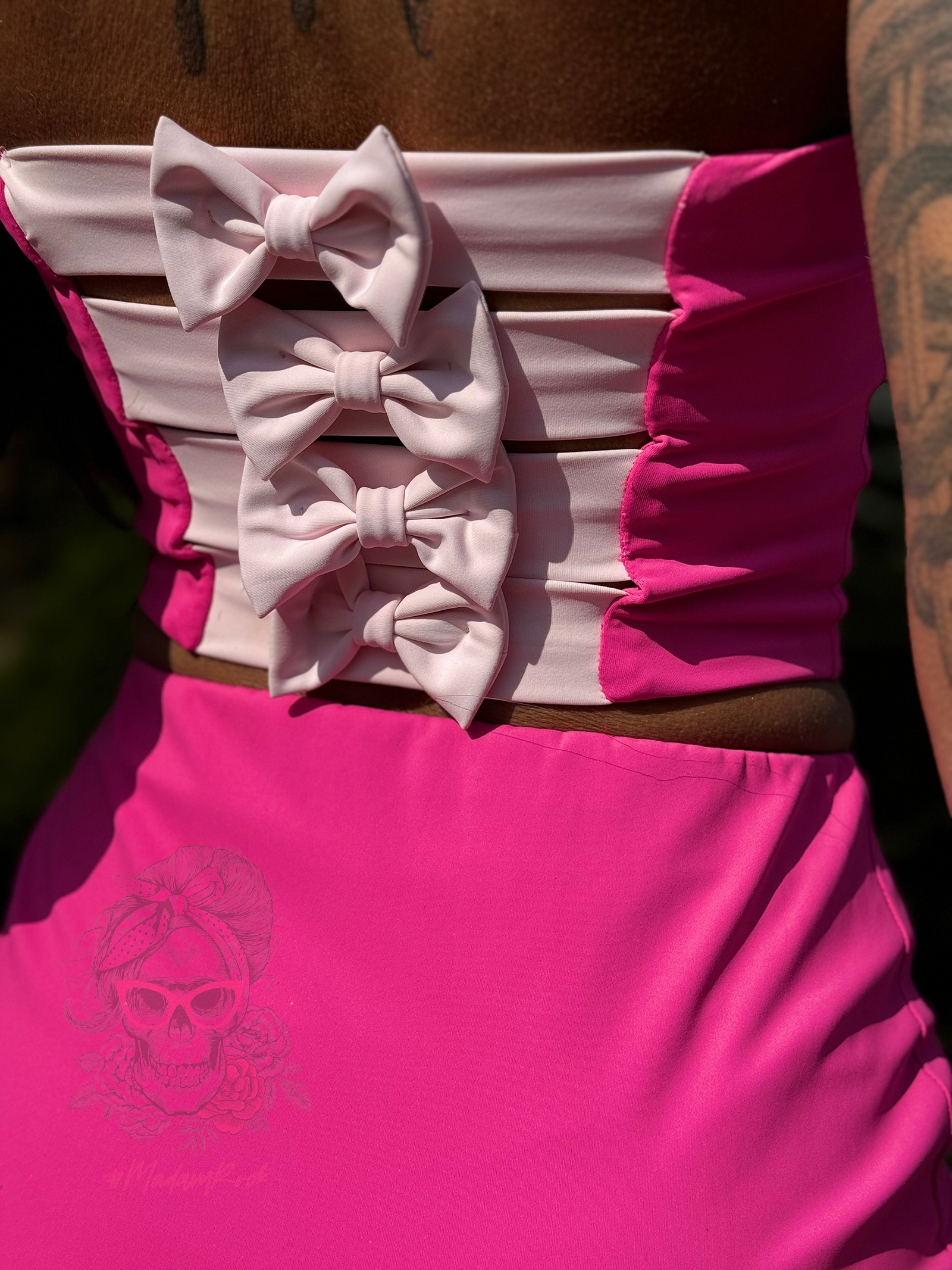 Komplet z kokardkami top + mini NB Kikri różowy Komplet z kokardkami top + mini NB Kikri różowy