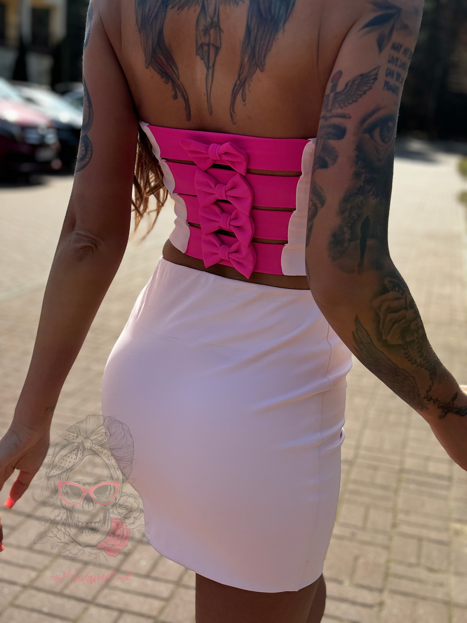 Komplet z kokardkami top + mini NB Kikri jasnoróżowy