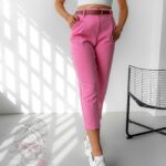 Spodnie eleganckie 7/8 z paskiem Tuwe różowe