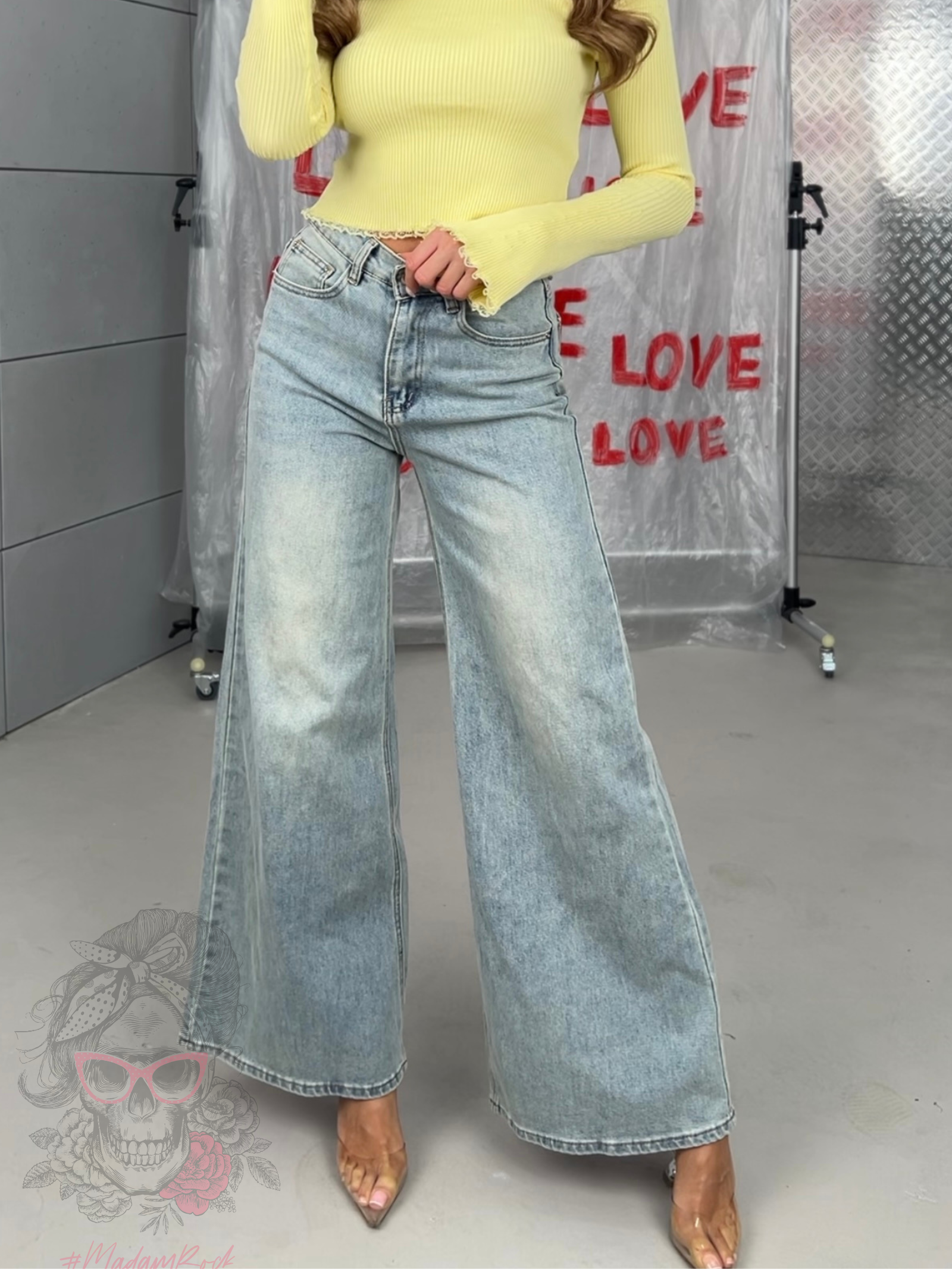 Spodnie jeansowe szerokie Fogec niebieskie