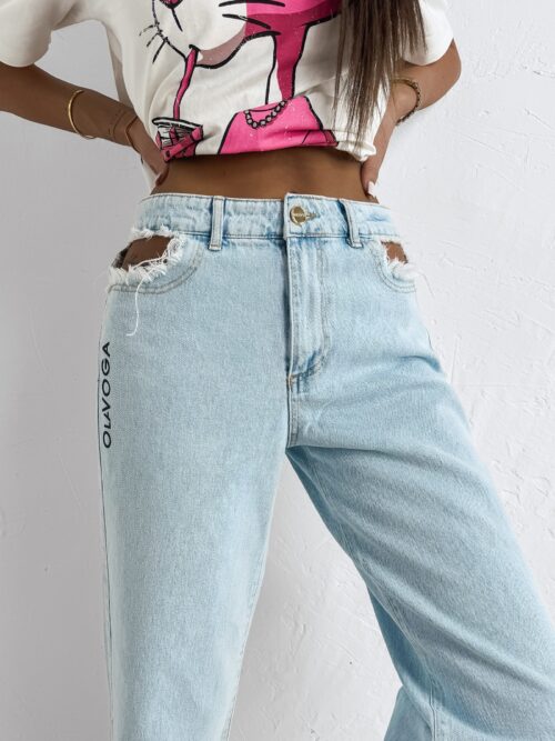 Spodnie jeansowe LEOIA OLAVOGA jasnoniebieskie