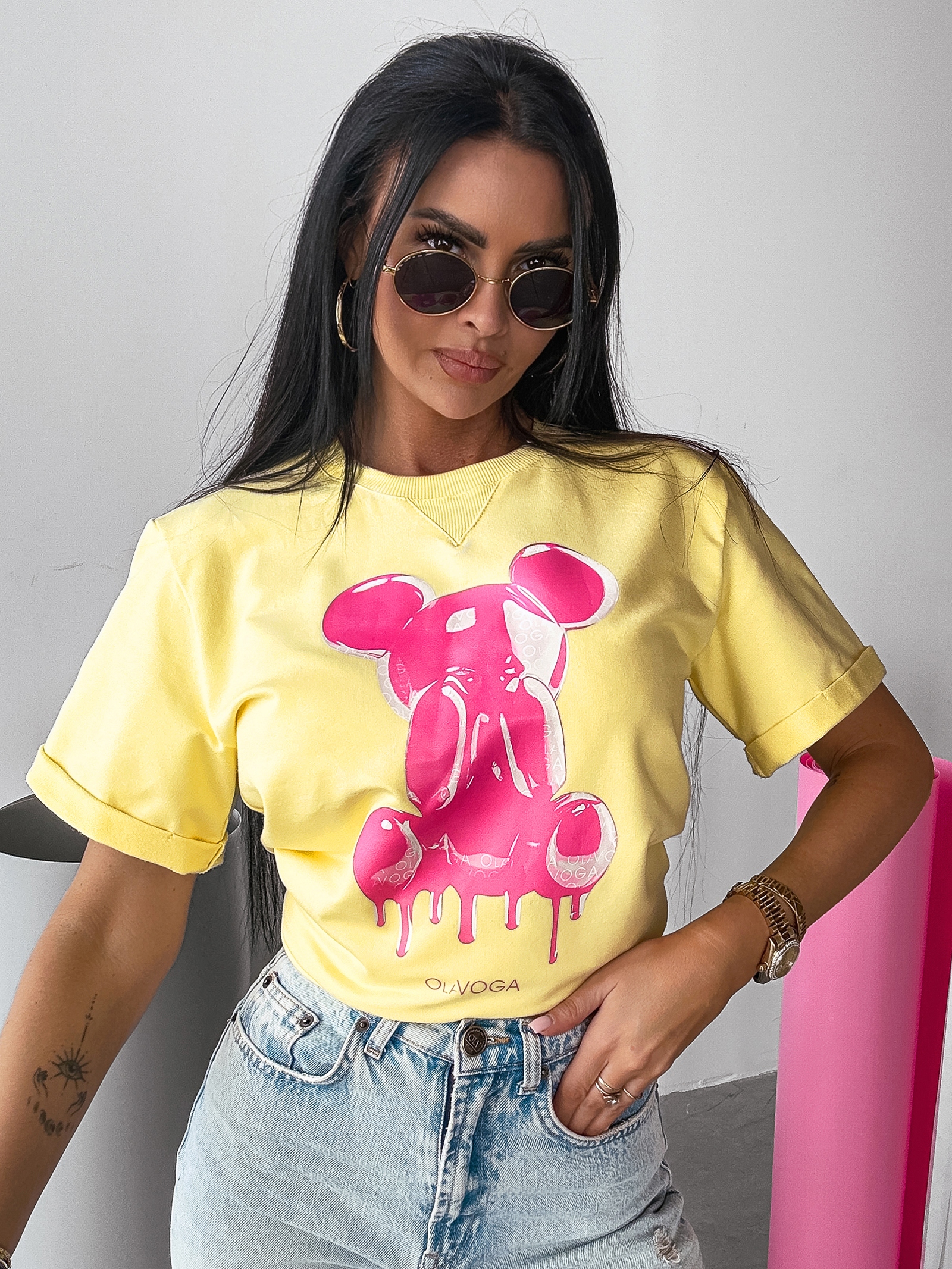 T-shirt z aplikacją GO ON OLAVOGA żółty