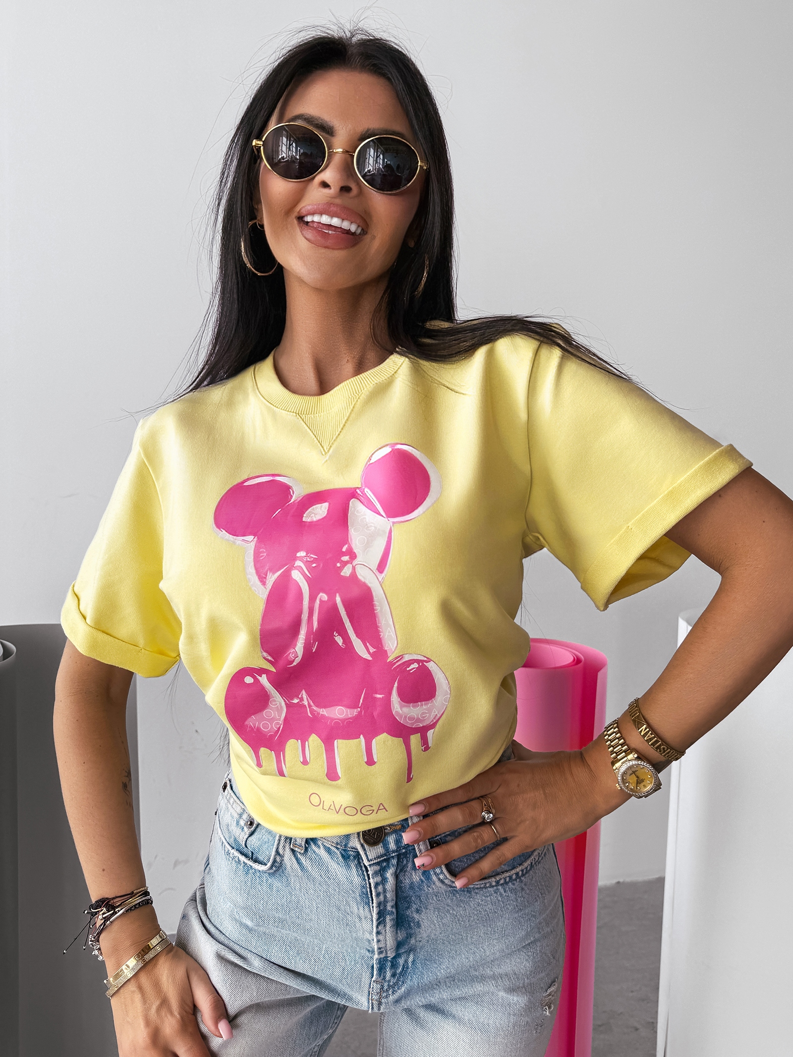 T-shirt z aplikacją GO ON OLAVOGA żółty