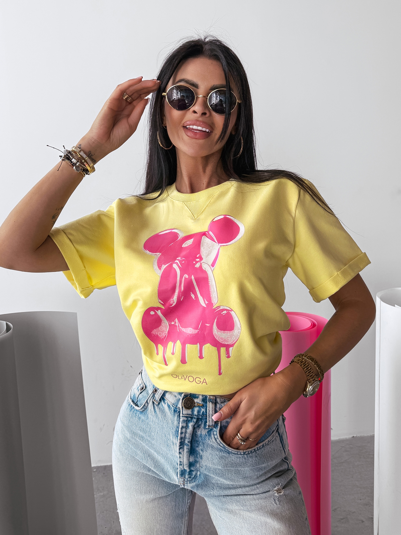 T-shirt z aplikacją GO ON OLAVOGA żółty