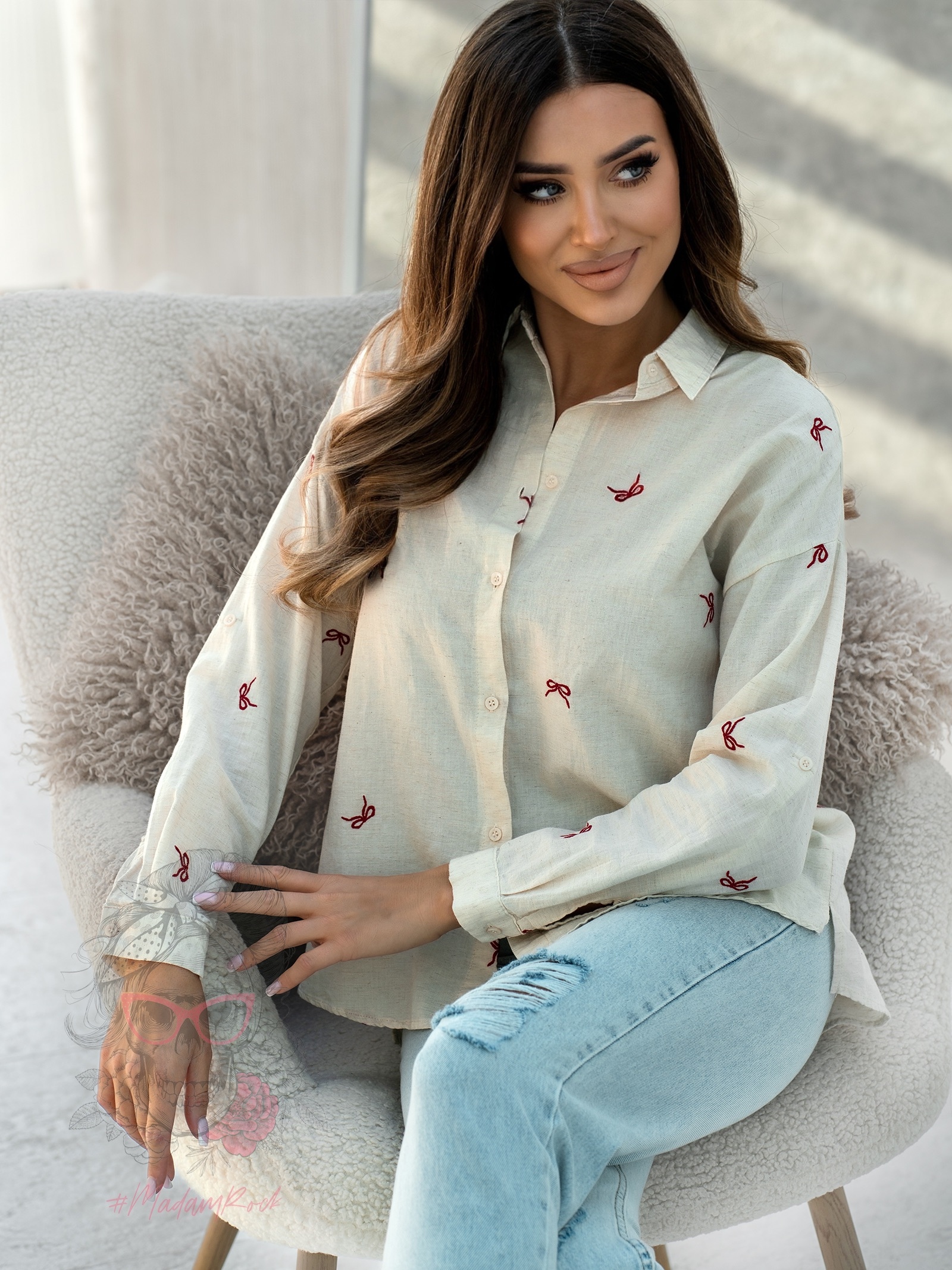 Koszula w kokardki Powesta beżowa