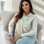 Koszula w kokardki Powesta beżowa