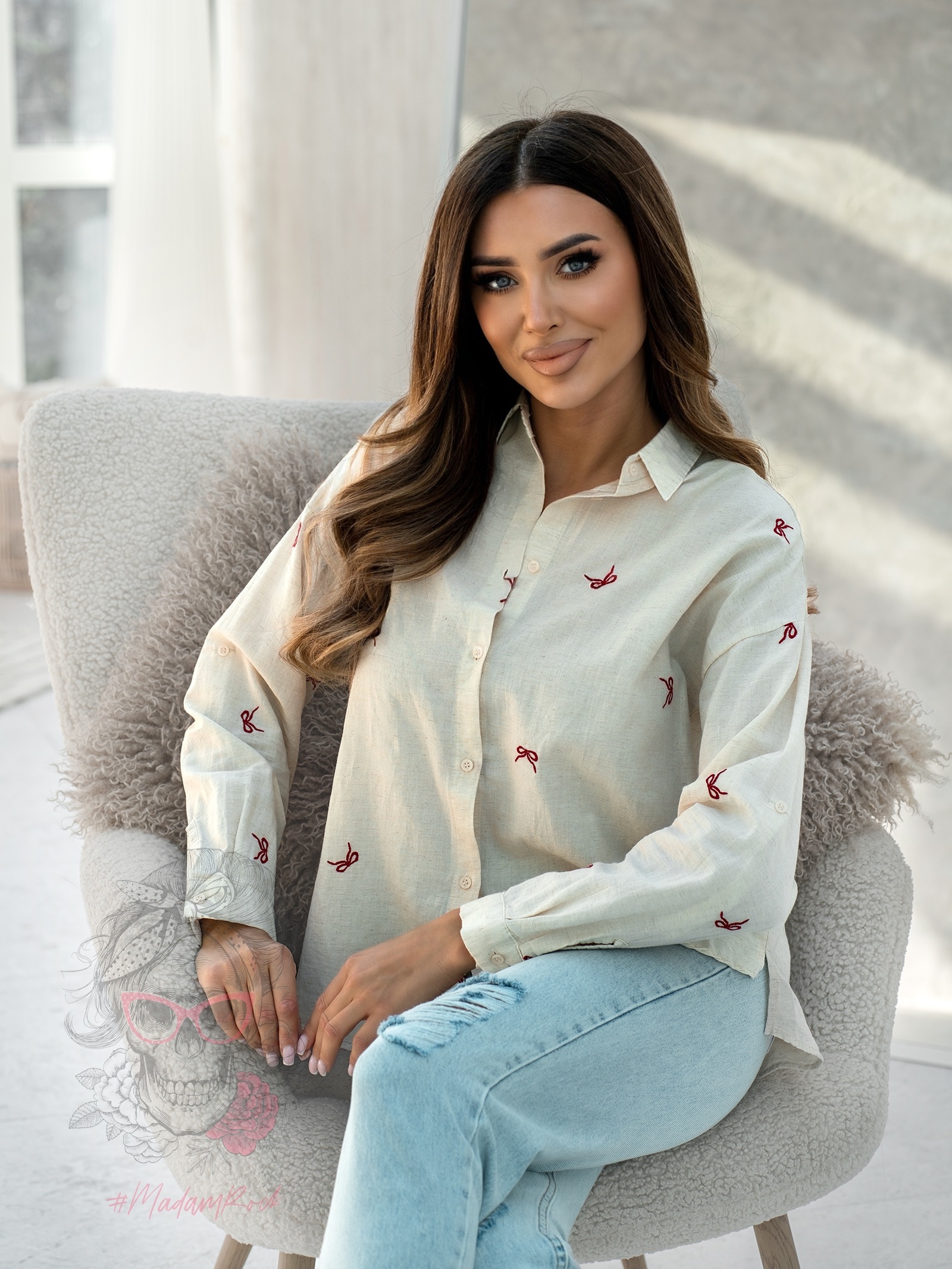 Koszula w kokardki Powesta beżowa