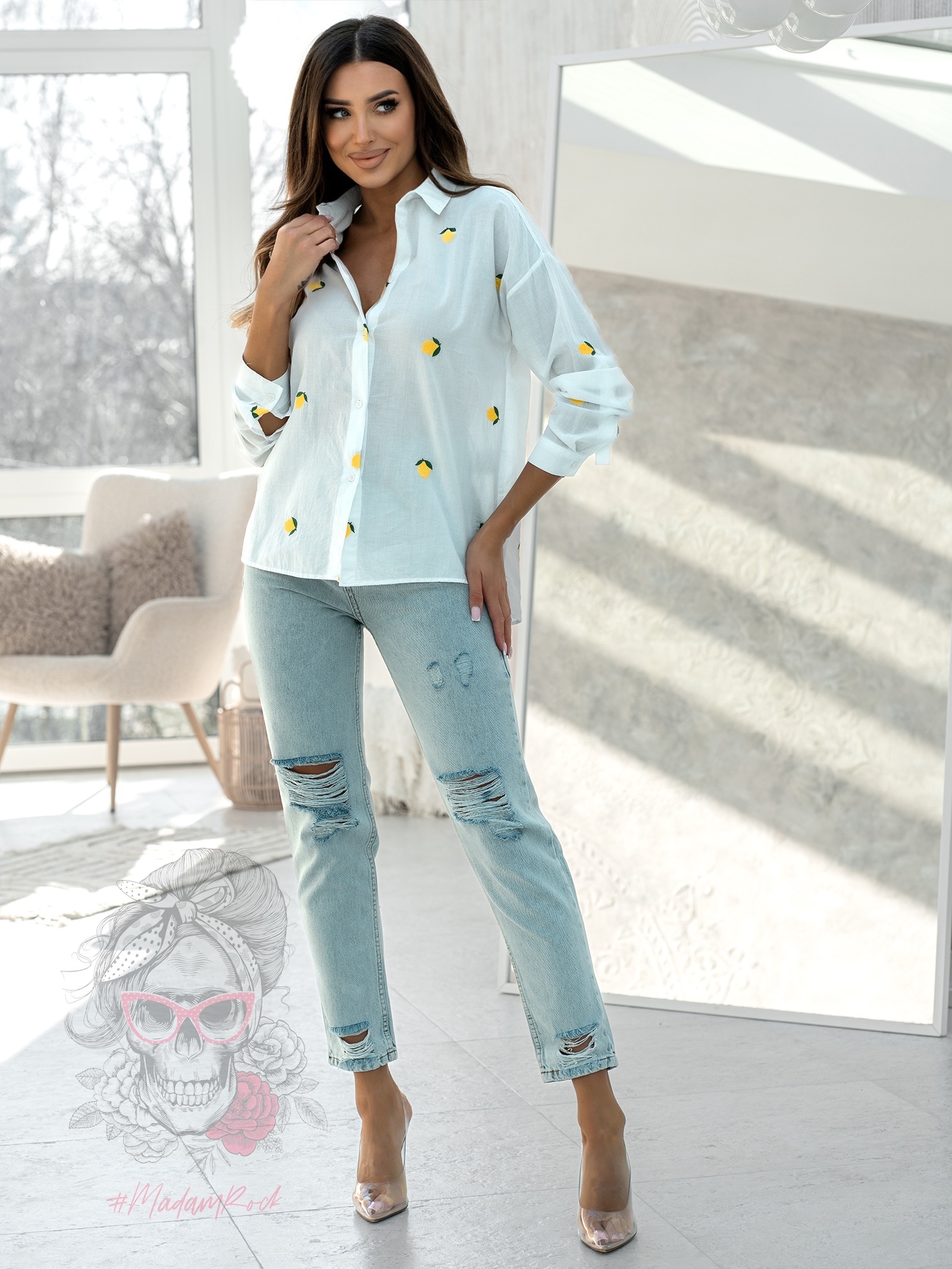 Koszula delikatna bawełniana Citrin biała