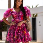 Sukienka z falbankami NB Primrose amarantowa