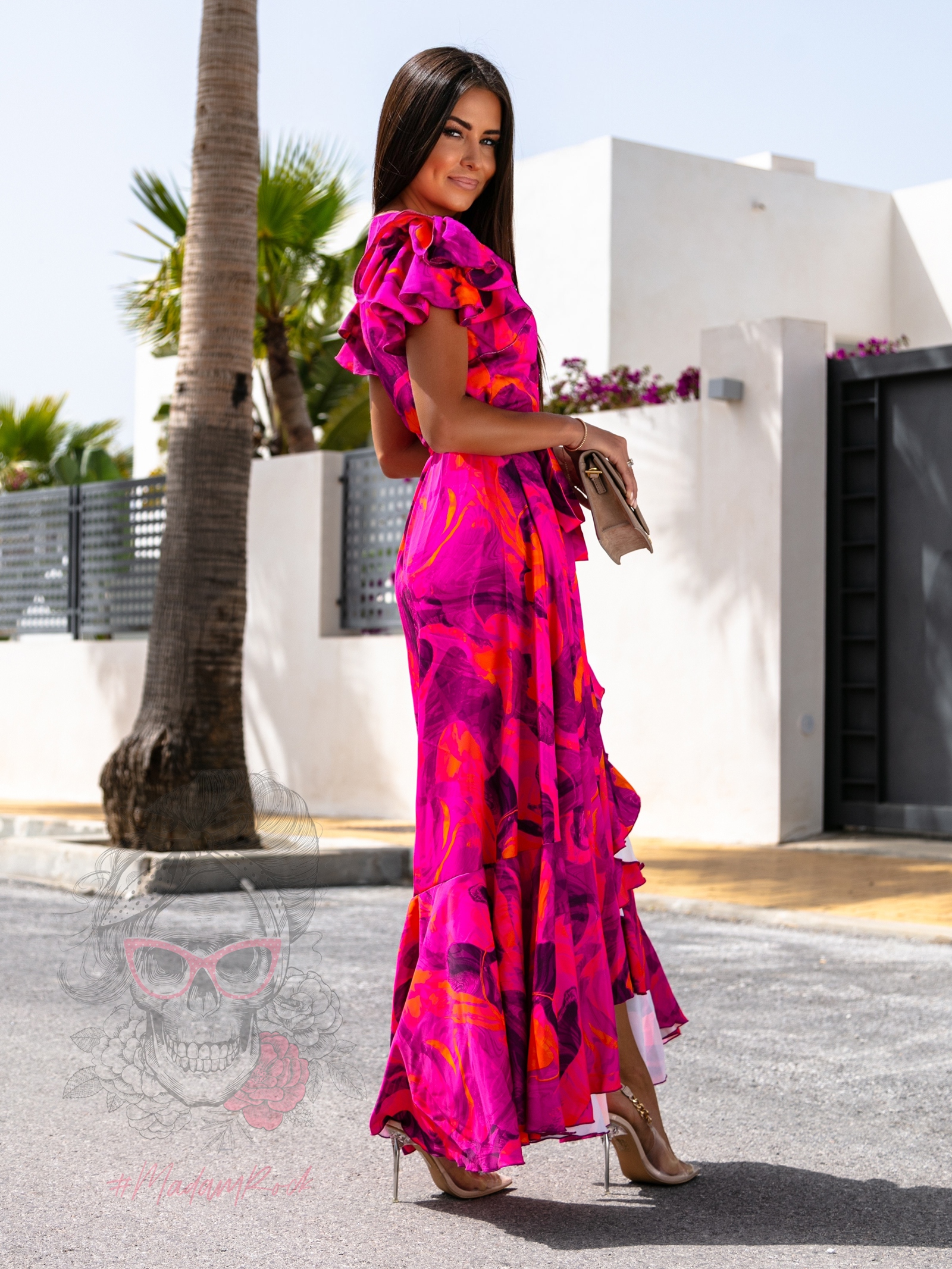 Sukienka z falbankami NB Hibiss amarantowa Sukienka z falbankami NB Hibiss amarantowa