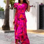 Sukienka z falbankami NB Hibiss amarantowa