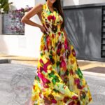 Sukienka zwiewna maxi NB Sitrone żółta w kwiaty