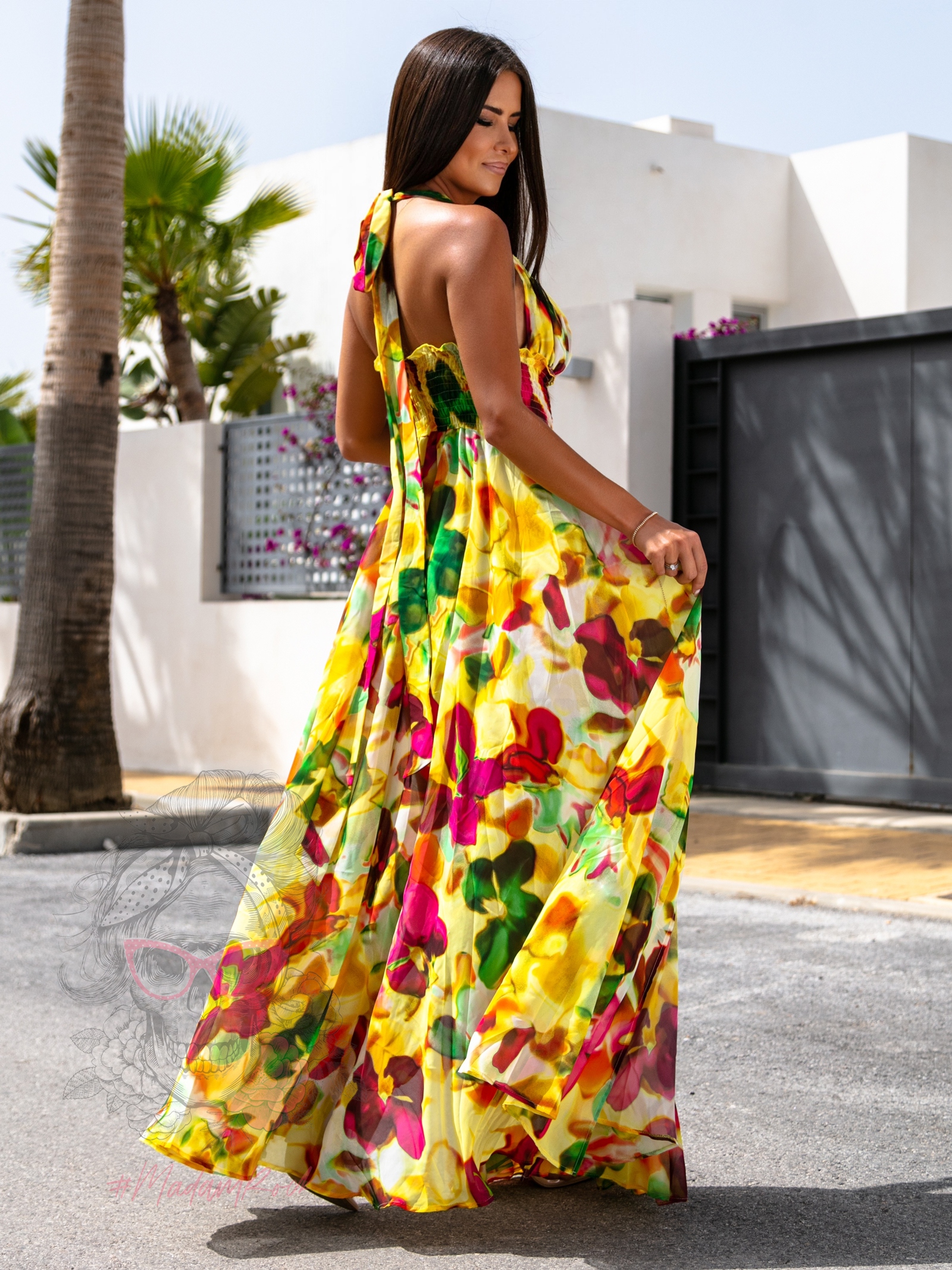 Sukienka zwiewna maxi NB Sitrone żółta w kwiaty