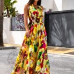 Sukienka zwiewna maxi NB Sitrone żółta w kwiaty