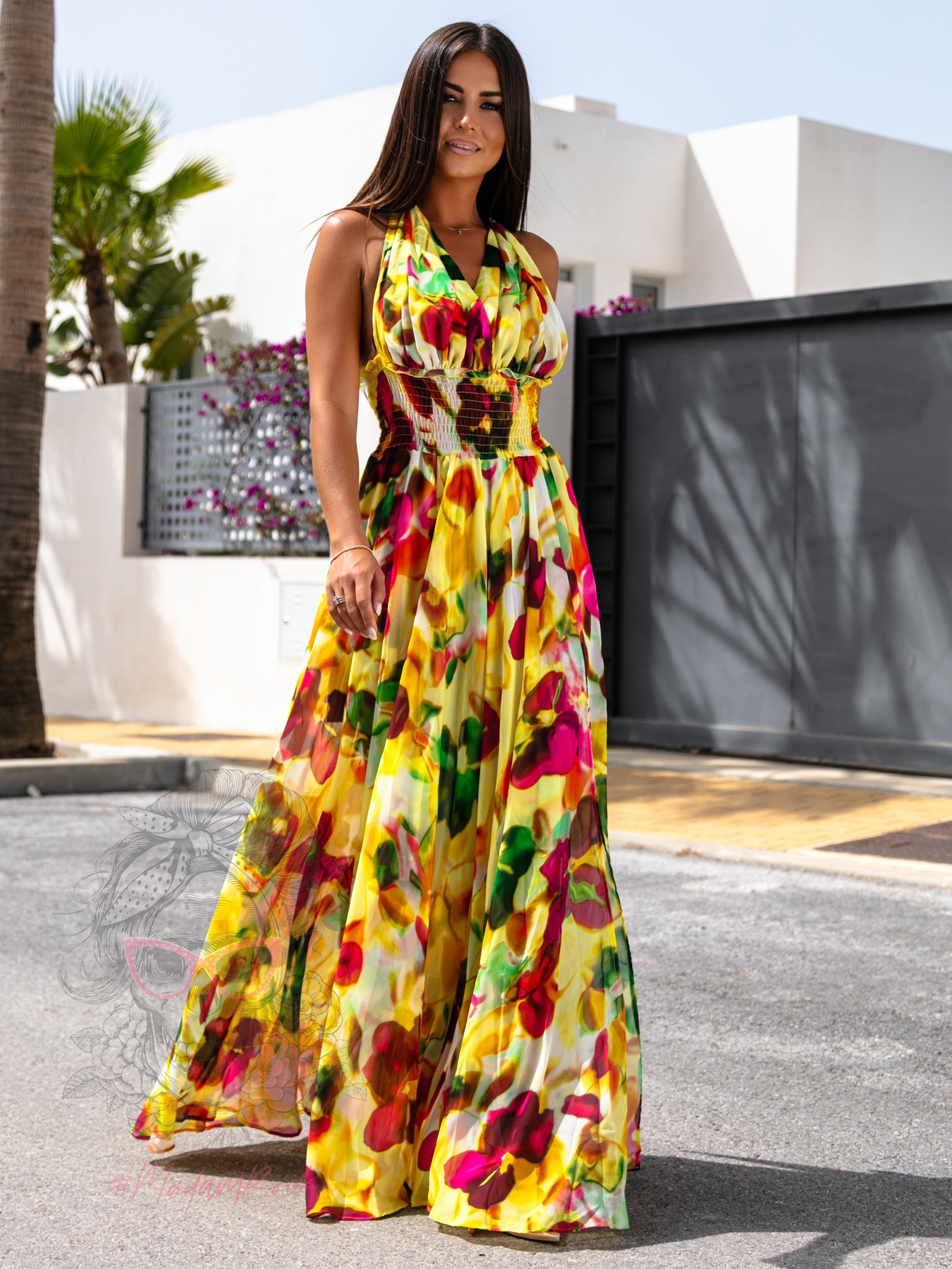 Sukienka zwiewna maxi NB Sitrone żółta w kwiaty