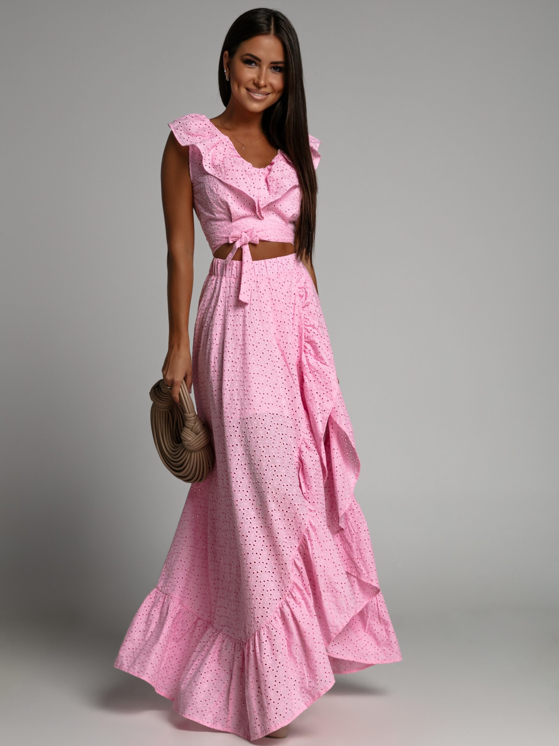 Komplet top + spódnica maxi NB Balideo różowy