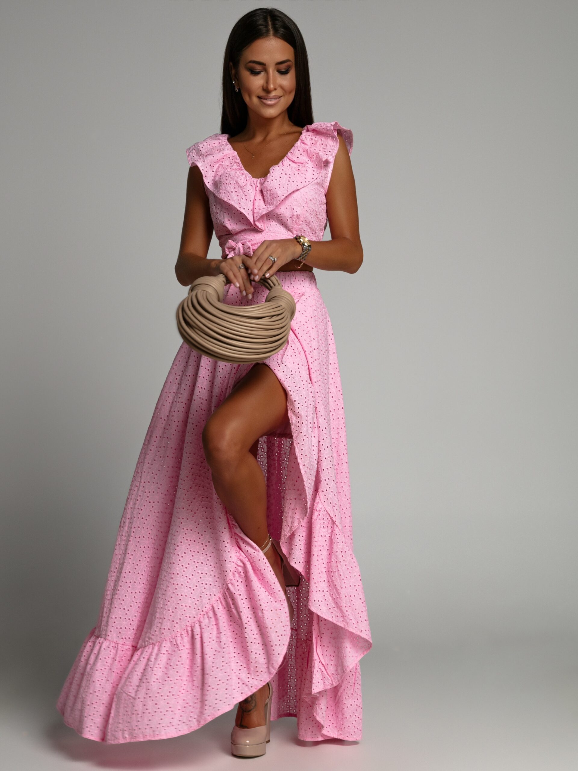 Komplet top + spódnica maxi NB Balideo różowy