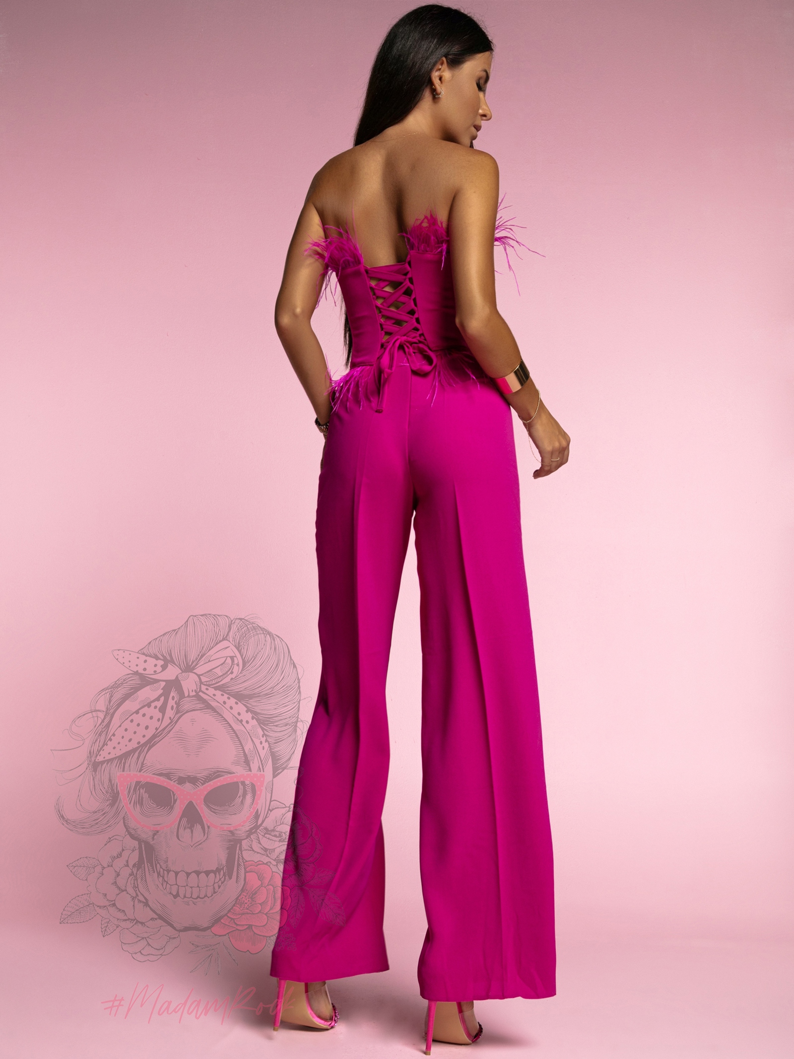 Komplet wieczorowy z piórami NB Avenlu amarantowy Komplet wieczorowy z piórami NB Avenlu amarantowy