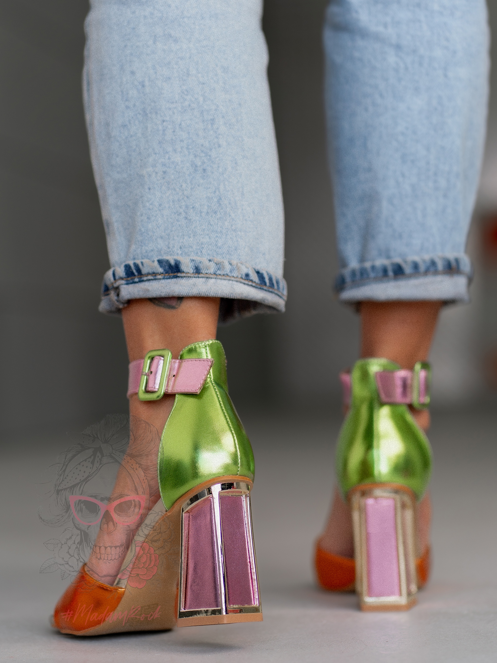 Sandały na słupku metaliczne Madam Multit II pomarańczowe