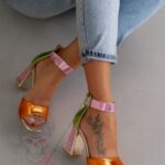 Sandały na słupku metaliczne Madam Multit II pomarańczowe