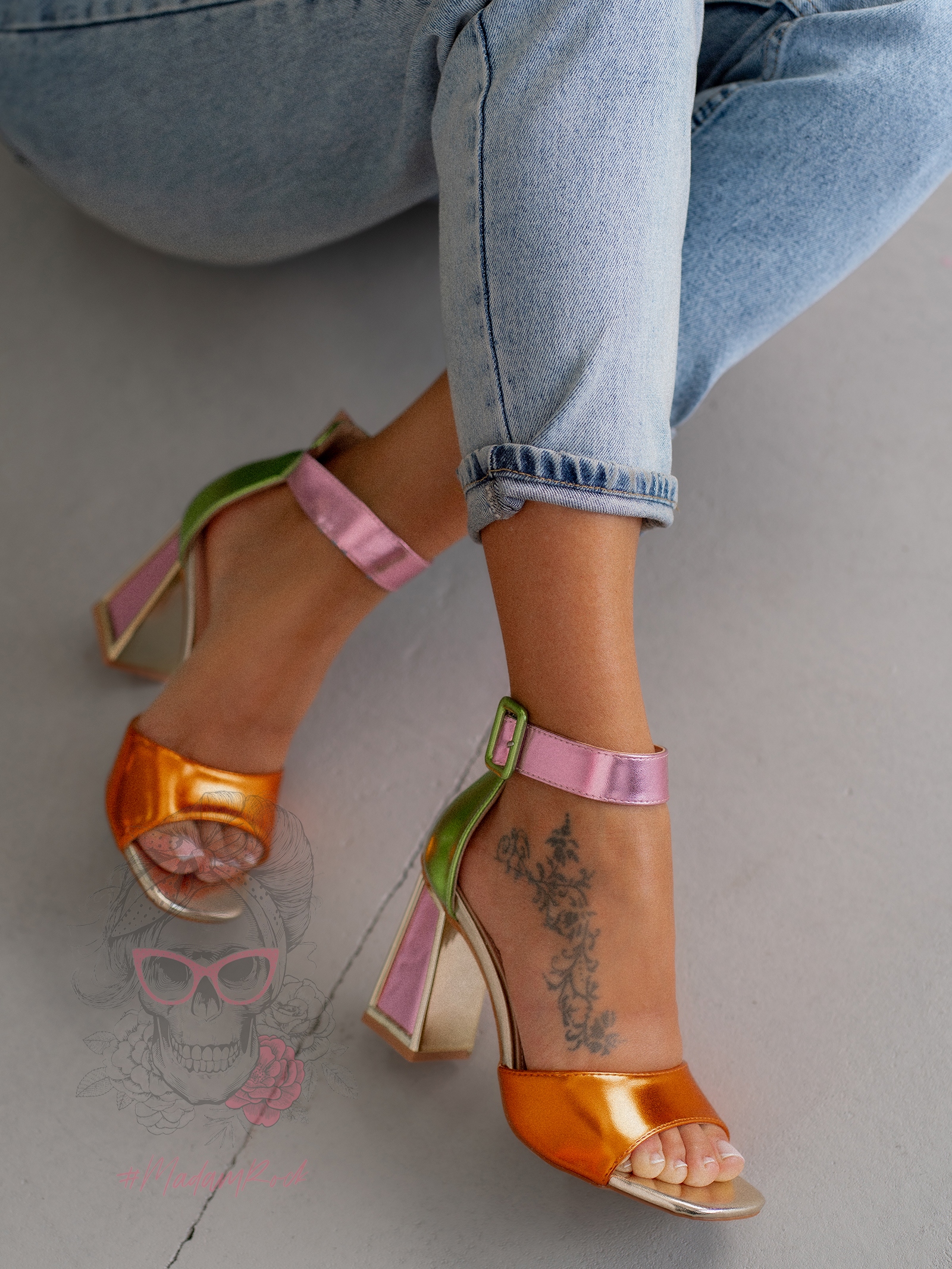 Sandały na słupku metaliczne Madam Multit II pomarańczowe