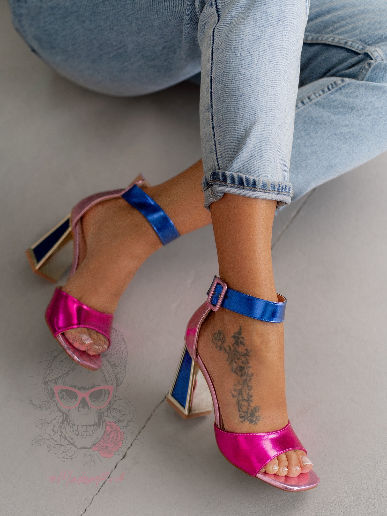 Sandały na słupku metaliczne Madam Multit II fuksja