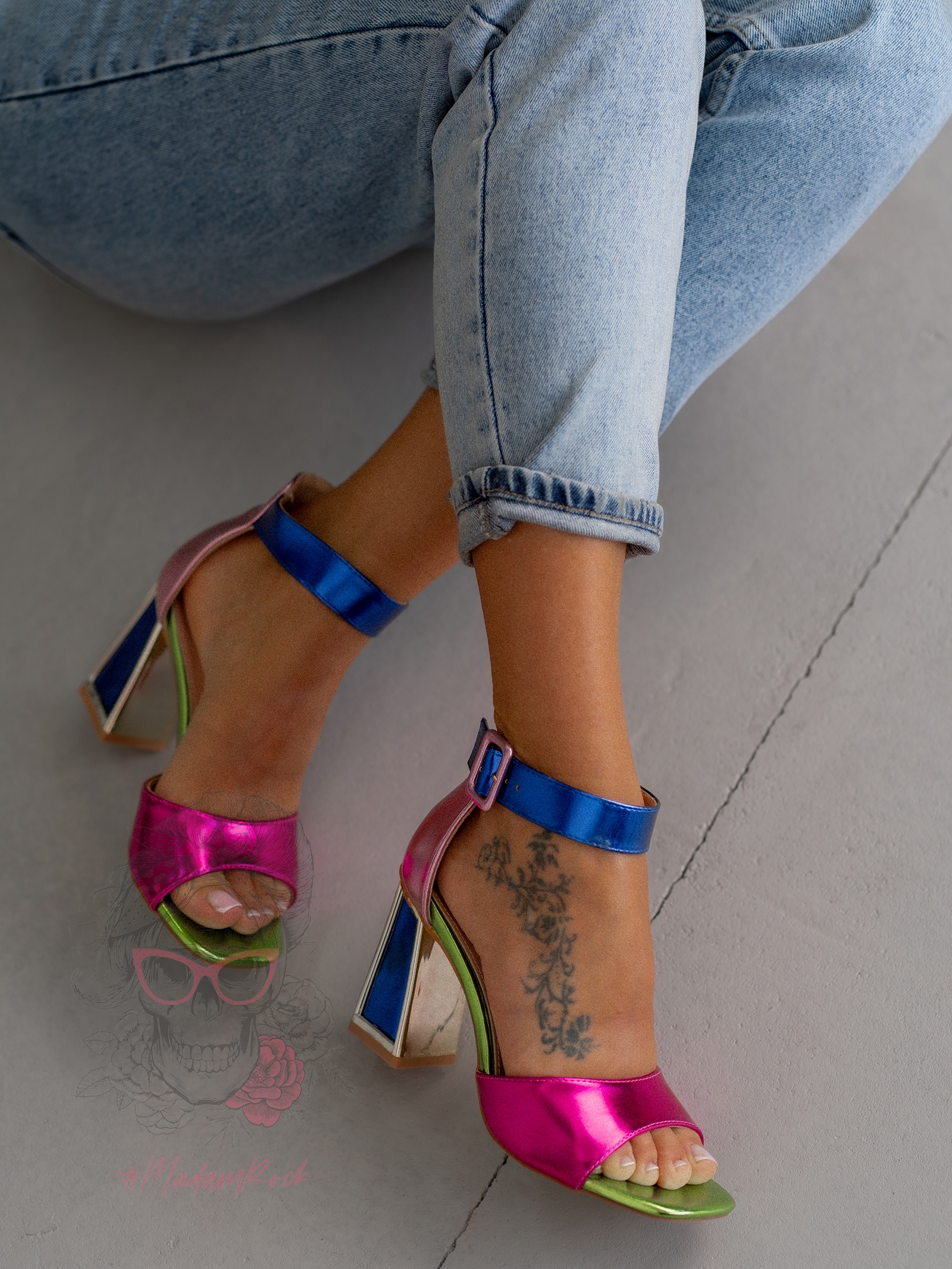 Sandały na słupku metaliczne Madam Multit II zielone