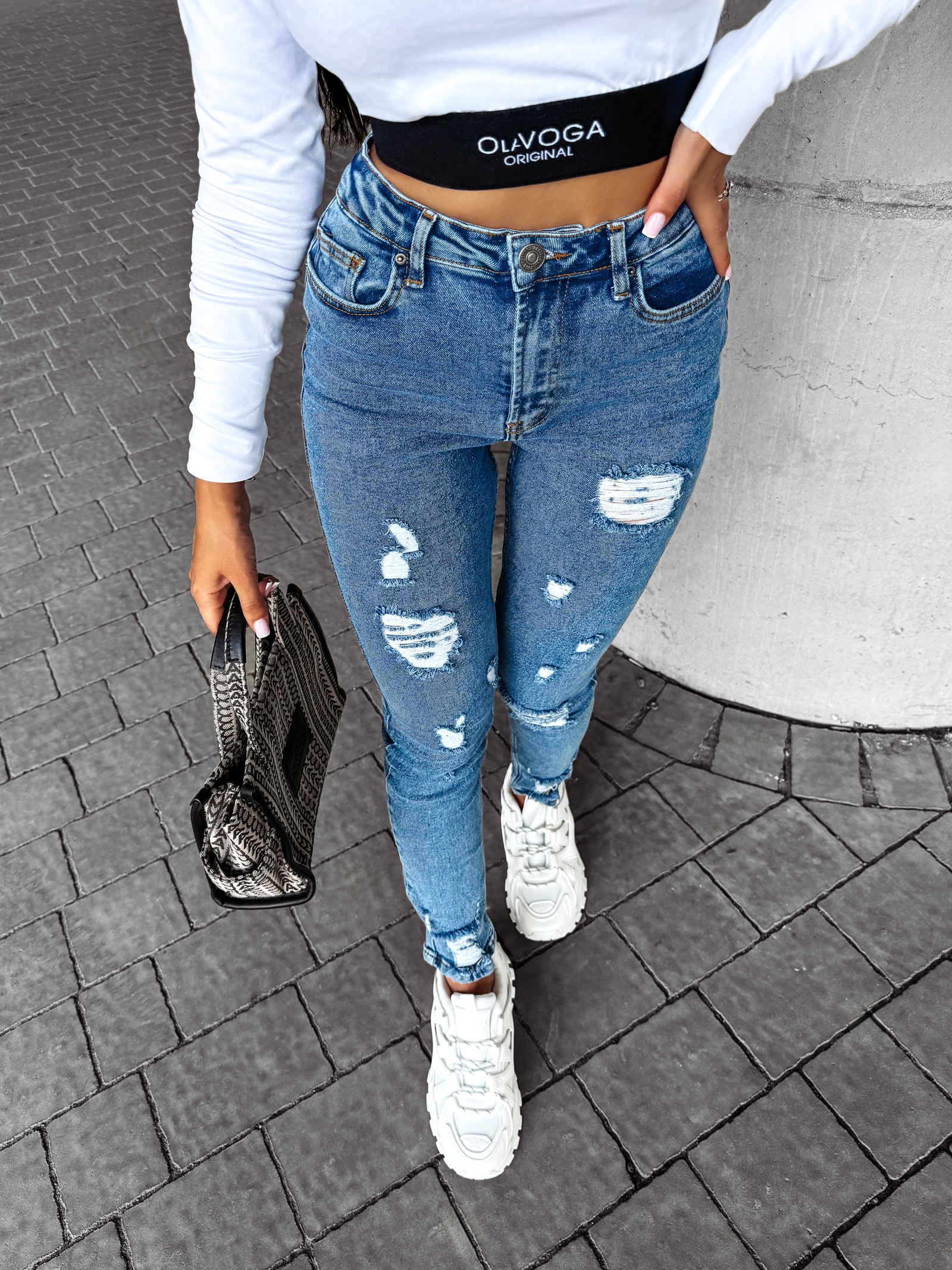 Spodnie jeansowe skinny przecierane DAZY OLAVOGA niebieskie