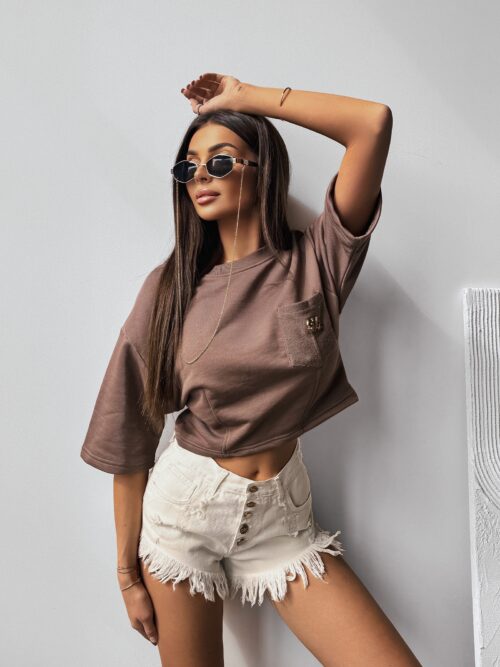 Bluzka top damski LITION OLAVOGA czekoladowa